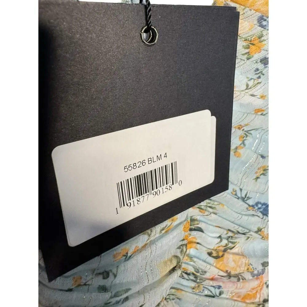 Mac Duggal NWT High Low Sleeveless Floral Chiffon Dress in Blue Multi Size 4 - Picture 6 of 7